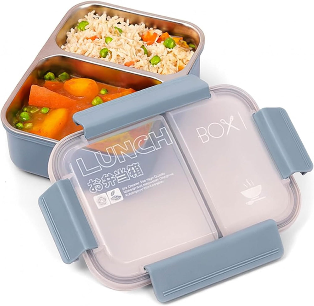 Stainless Steel Bento Lunch Box with 2 Compartments - Insulated, Leak Proof Bento Box for Kids, Adults Airtight Tiffin Lunchbox for Office, School (BLUE)
