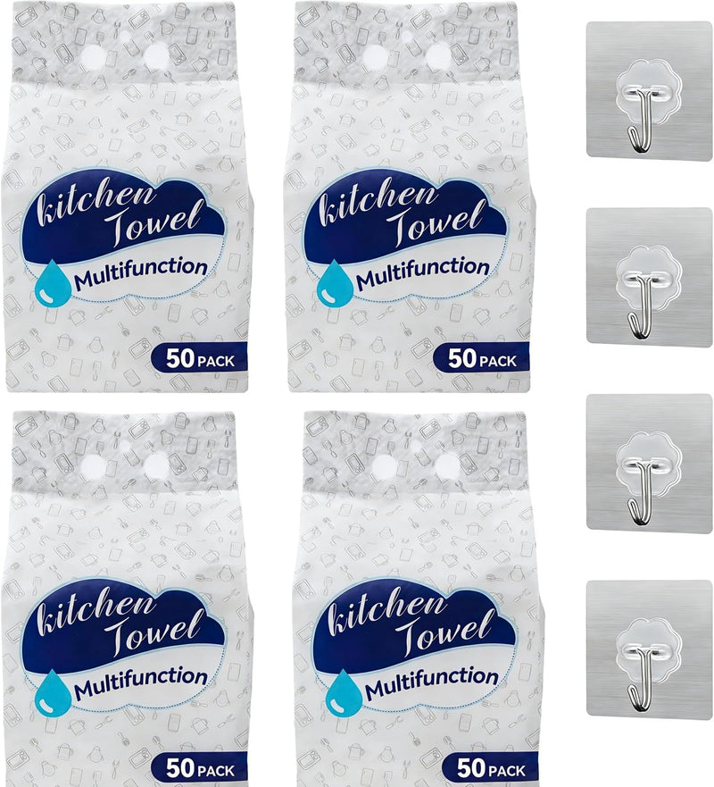 SKY-TOUCH Wall-Hanging Disposable Tissues, Disposable Face Towel, Wet and dry facial cleansing wipes Highly Absorbent, Hand Towel,Sterilized Tissues for Germ Protection,1 pack - 50 Sheet,1 Hook - 200Pcs