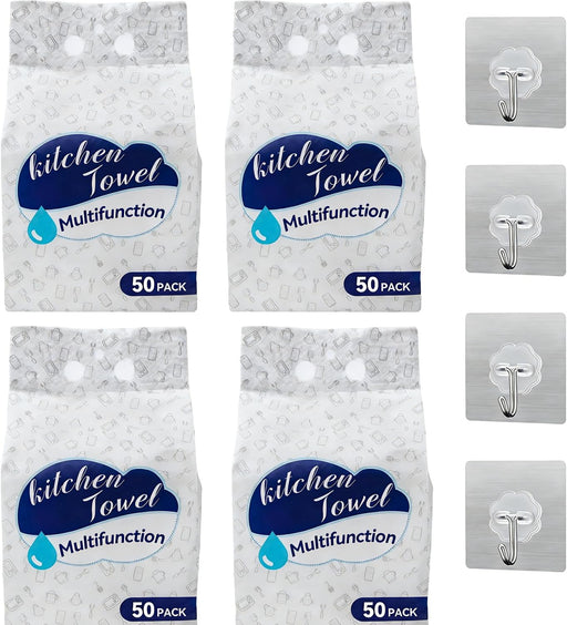 SKY-TOUCH Wall-Hanging Disposable Tissues, Disposable Face Towel, Wet and dry facial cleansing wipes Highly Absorbent, Hand Towel,Sterilized Tissues for Germ Protection,4 pack - 200 Sheet,4 Hook - 200Pcs