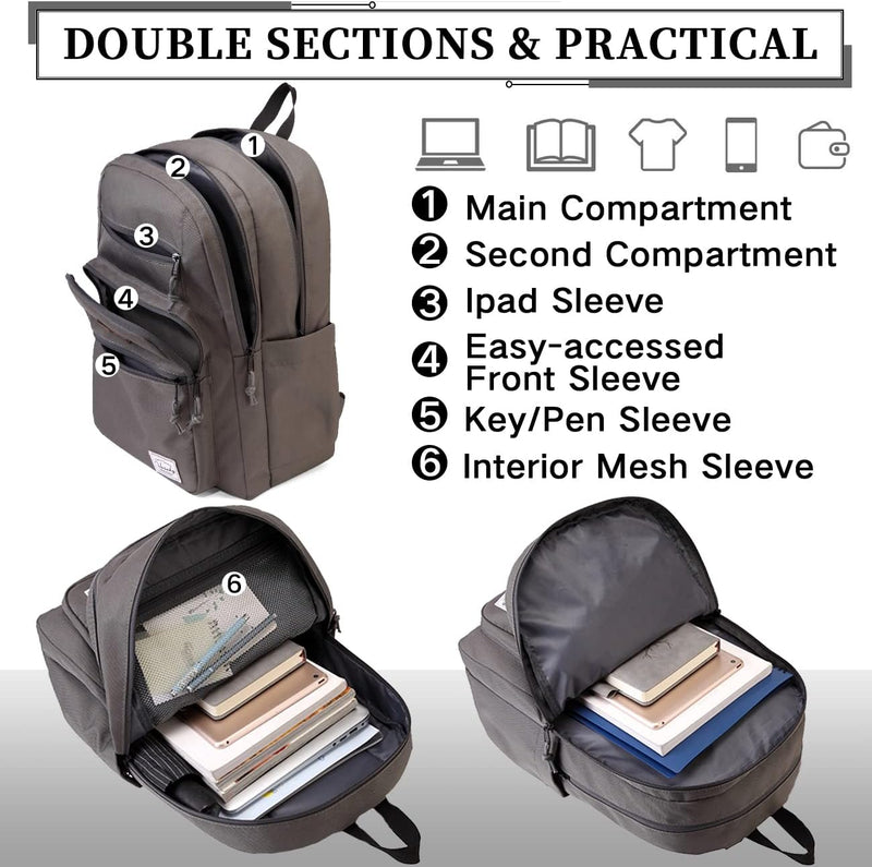 VASCHY School Backpack for Women, Unisex Large Bookbag Schoolbag Casual Daypack for High School/College/Teens/Travel/Work