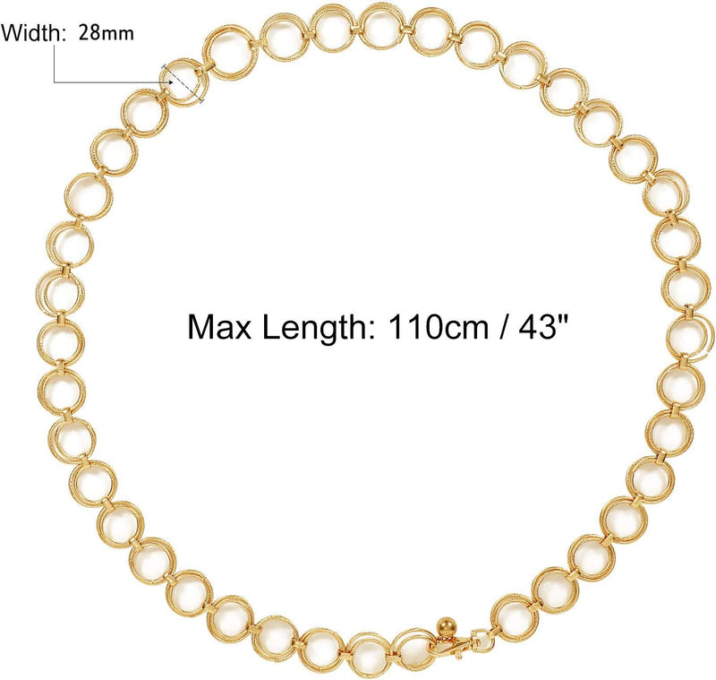 Metal Waist Chain for Women Girls, Adjustable Body Link Belt, Fashion Belly Jewelry Lady's Polished O-Ring, All Over Links Metal Link Chain for Jeans Dresses (Gold)