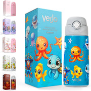 Kids Water Bottle 500ml Insulated Stainless Steel Water Bottle for Kids with Straw Leakproof, BPAFree, Reusable Bottle for School, Travel, Sports & Daily Hydration (CROWNED UNICORN) - AQUA BLUE