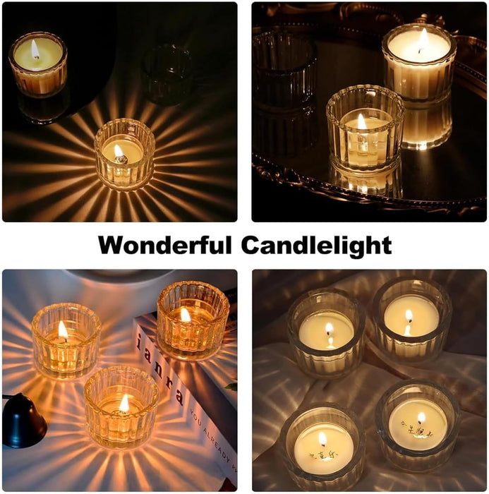 Glass Taper Candleholders - Clear Small Candlestick Holder Bulk, Set of 6 Clear Candleholders for Taper Candles Small Table, Glass Candlestick Holders, Thicker Glass Candle Sticks Set