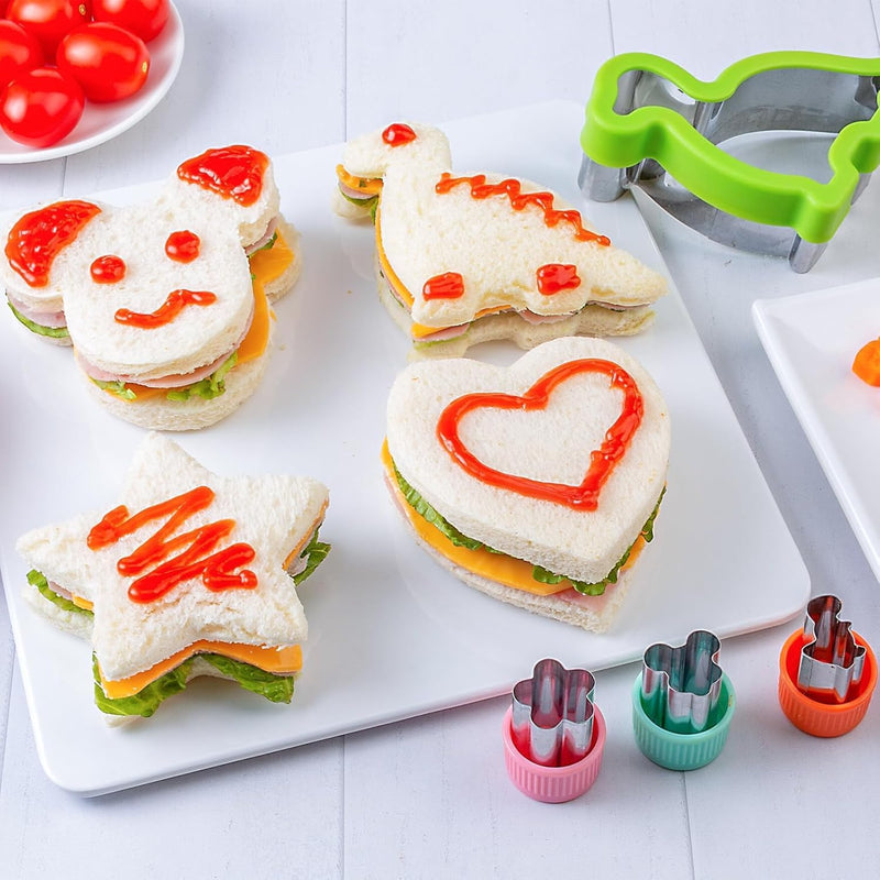 11Pcs Stainless Steel Sandwich Cookie Cutters Set Mini Vegetable Fruit Cutters Food Grade Cookie Cutter Mold for Kids Food Decoration Tools for Kitchen