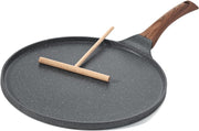 Nonstick Crepe Pan, Swiss Granite Coating Dosa Pan Pancake Flat Skillet Tawa Griddle 26-CM with Spreader, Induction Compatible, PFOA Free(Grey) - Deep Grey 26 cm