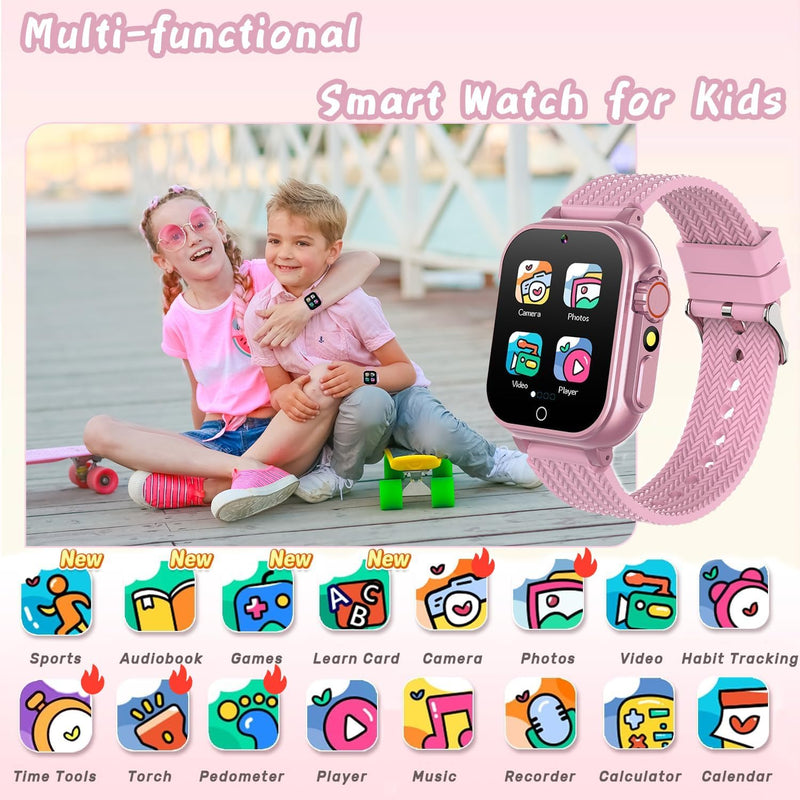 Masroo Kids Smart Watch Gift for Girls Age 5-12, HD Touch Screen Girls Watch with 32 Puzzle Games, Camera Music Player Learn Card Pedometer Educational Toys Birthday Gifts for Ages 5 6 7 8 9 10