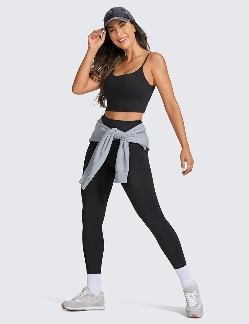 CRZ YOGA Women's V Back Longline Sports Bra with Adjustable Straps Wireless Workout Padded Yoga Bra Cropped Tank Tops