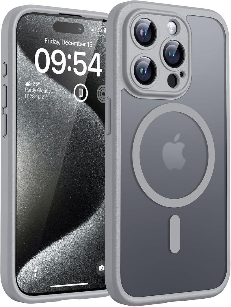 TOCOL for iPhone 17 Case 6.3-Inch, Upgraded Camera Protection, Built-in Ring, Compatible with MagSafe, Shockproof Non-slip Translucent Matte Phone Case, Black - Silver iPhone 15 Pro