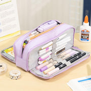 Pencil Case for Girls, Large Capacity Pencil Pouch 3 Compartment Pouch Pen Bag for School Teen Girl Boy Men Women (Purple)