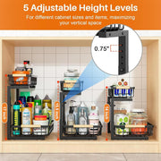 Under Sink Organizer, Height Adjustable Under Sink Organizers and Storage, 2 Tier Pull Out Drawer Cabinet Storage for Kitchen Bathroom, 1 Pack