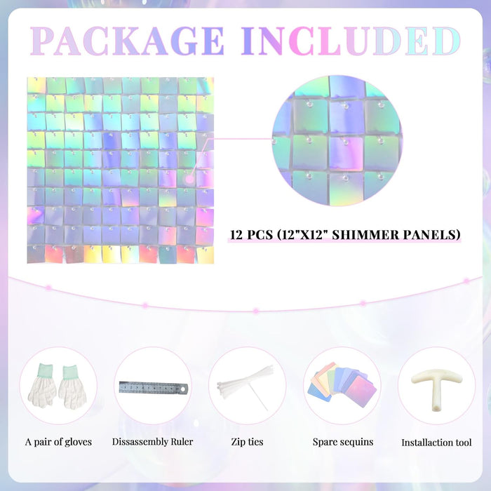 Kate Shimmer Wall Backdrop Sliver Wall Panels 12Pcs Square Sequin Shimmer Wall Backdrop Decoration for Birthday Party,Wedding, Anniversary