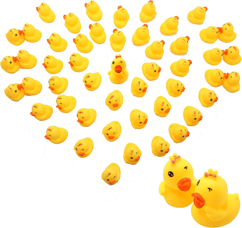 FIVOENDAR Duck Baby Bath Toy, Float & Squeak Mini Rubber Adorable Blink Duck Baby Bath Ducky Sound Shower Toys for Kids, Baby Shower Birthday Party Favors Gift, Set of 50