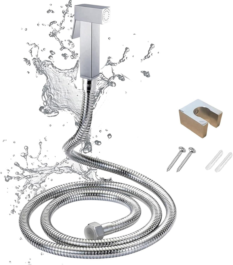 AZTON_S-IT-3900 Premium Chrome Brass Handheld Bidet Sprayer Set – 47” Stainless Steel Hose, Wall-Mounted Shattaf for Toilet, Personal Hygiene Washer – Leak-Proof and Easy Installation