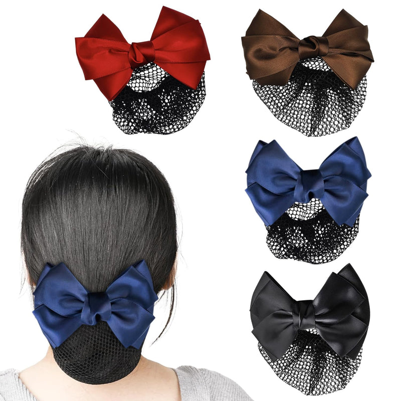Bowknot Hair Clip Hairnet, Women Hair Clip Hairnet, Hair Nets for Women, Hair Bun Cover Barrettes, Bun Net for Nurse Bank Worker Air Hostess Professional Hair Bun Cover 4 PCS