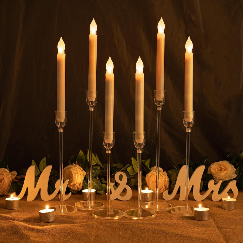 TERRIFI 6 Pcs Acrylic Candle Holders, Taper Candle Holder Set for Table Centerpieces, Decorative Candlestick Holders for Wedding Decor, Dining Room
