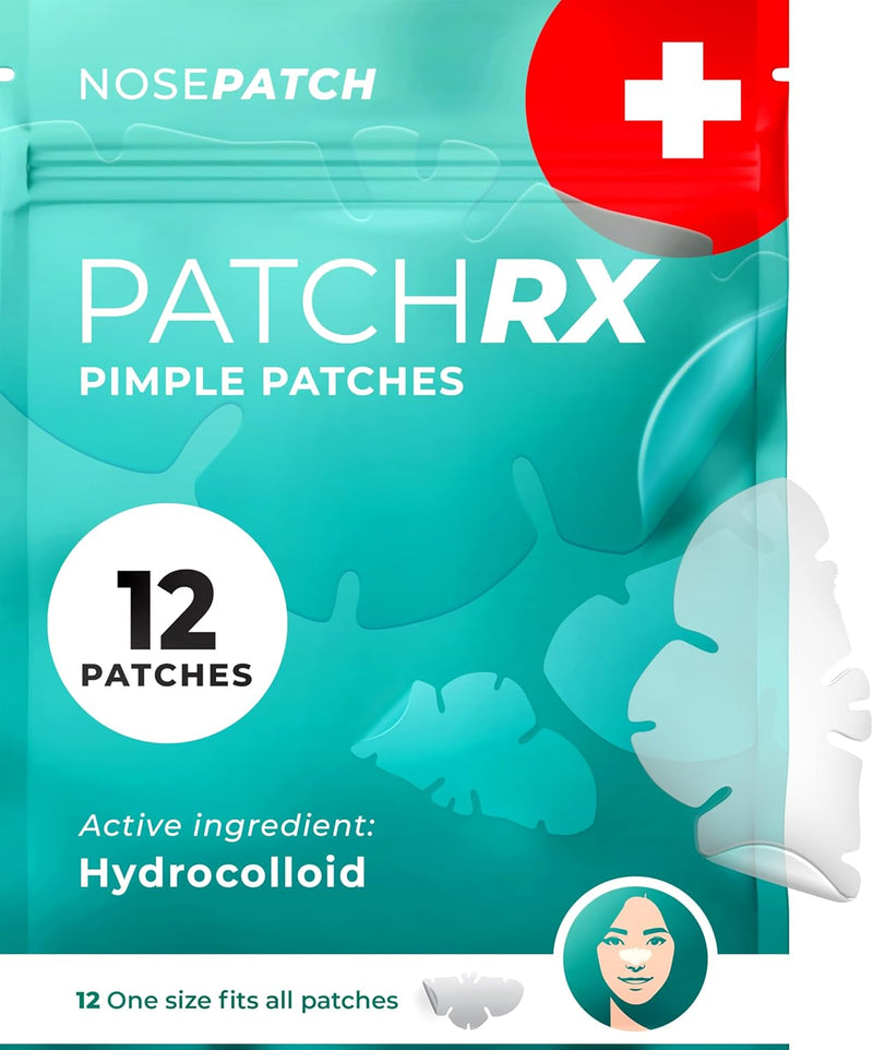 PatchRx Pimple Patches for Nose (12 Pack), Treat Nose Pimples Overnight - Hydrocolloid Acne Patches - Pimple Patch Hydrocolloid Patches &Pimple Stickers, Nose Strip, Zit Patches - Nose Pimple Patches