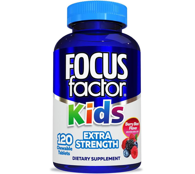 Focus Factor Kids Extra Strength Daily Chewable for Brain Health Support, 120 Count â€“ Vitamins - Quality Formula â€“ Gluten & Dairy Free Supplements for Children â€“ No Artificial Sweetener