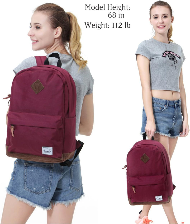 VASCHY Men's Backpack, Women's Waterproof School Bag, Boy Girl Computer 15.6 Inch Vintage for School, College, Work, Travel, Leisure