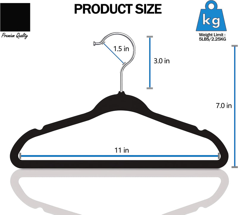 GVTECH Kids Hangers Velvet, [50 Pack] Children Cloth Durable Baby Hangers for Closet - Perfect Infant Toddler Kid Hanger for Everyday Use, Non Slip 360° Hooks for Shirt, Pant (50 Pack, Grey)