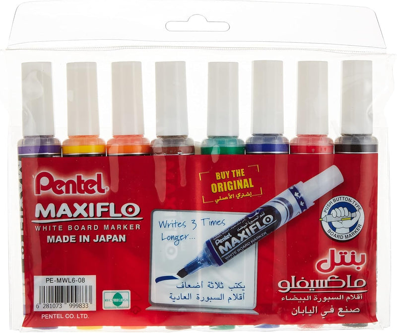 Pentel Maxiflo Whiteboard Markers - 8 Pieces, Mwl6-08,