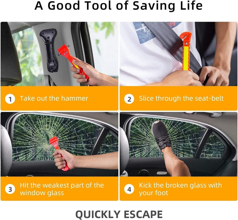 2 Pack Car Glass Safety Hammer, Window Breaker and Seat Belt Cutter, Carbon Steel, Anti-Slip Handle with Reflective Tape for Home, Women, Children Safety Emergency Car Escape Tools