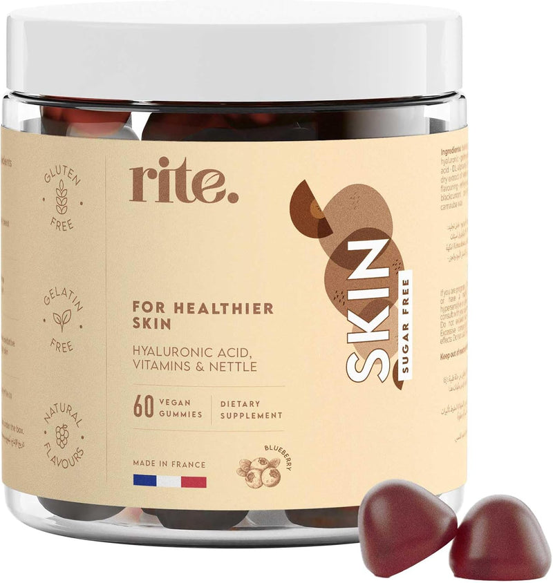 SKIN Vitamin Gummies, for healthier skin, glowing, radiant, clean skin, anti-aging ingredients, Sugar Free, Vegan, Blueberry Flavour (60 Count)