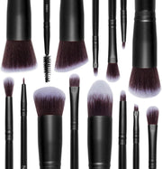 SHANY Makeup Brushes - Black Bombshell - 14-Piece Brush Set Foundation Powder Concealers Eye Shadows Makeup brushes - Complete Kabuki Makeup Brush Set in Black - 14 PCS