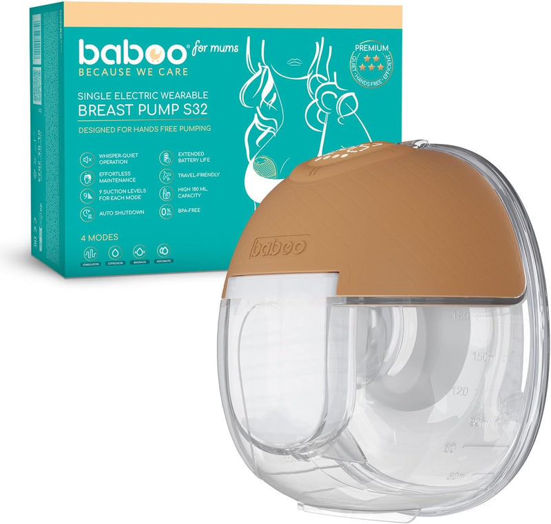 Baboo Electric Breast Pump - Hands-Free Wearable Pump for Moms - Single Wireless Breast Pumps, Low Noise, 4 Modes & 9 Suction Levels, USB Rechargeable, 24mm Flanges, 180ml Capacity (Single) - Single 1