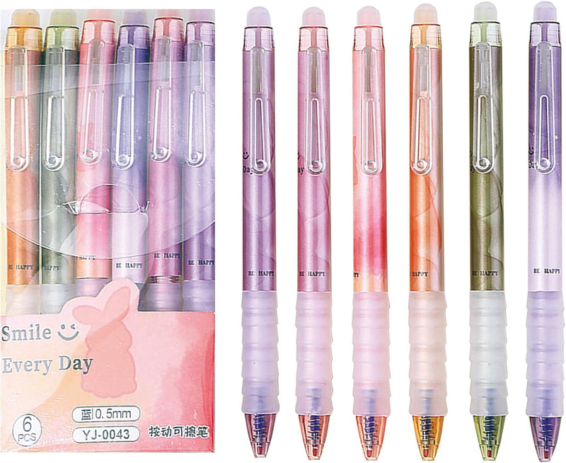 MOZXIRZ 6 Pcs Erasable Gel Ink Retractable Pens 0.5mm Blue Ink for Office School - Cute Aesthetic for Women Girls (Blue Ink-Stars) - Blue Ink-Colorful