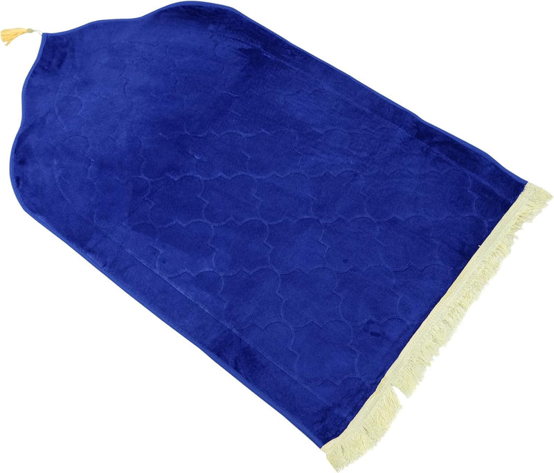 Premium Velvet Prayer Mat 70x110 cm Anti-Slip Soft Muslim Janamaz with Tasbeeh Comfortable Islamic Prayer Rug Ideal for Daily Use & Gifting Brown - Blue