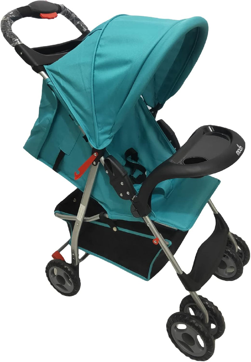 The Moon Brand Bezik One Hand Fold Travel Stroller/Pram Suitable for Newborn/Infant/Baby/Kids with Dual Tray- Leg Rest - Multi-Postion Reclining Seat Suitable For 0 Months+ (Upto 24 Kg) -Cyan Blue - Cyan Blue