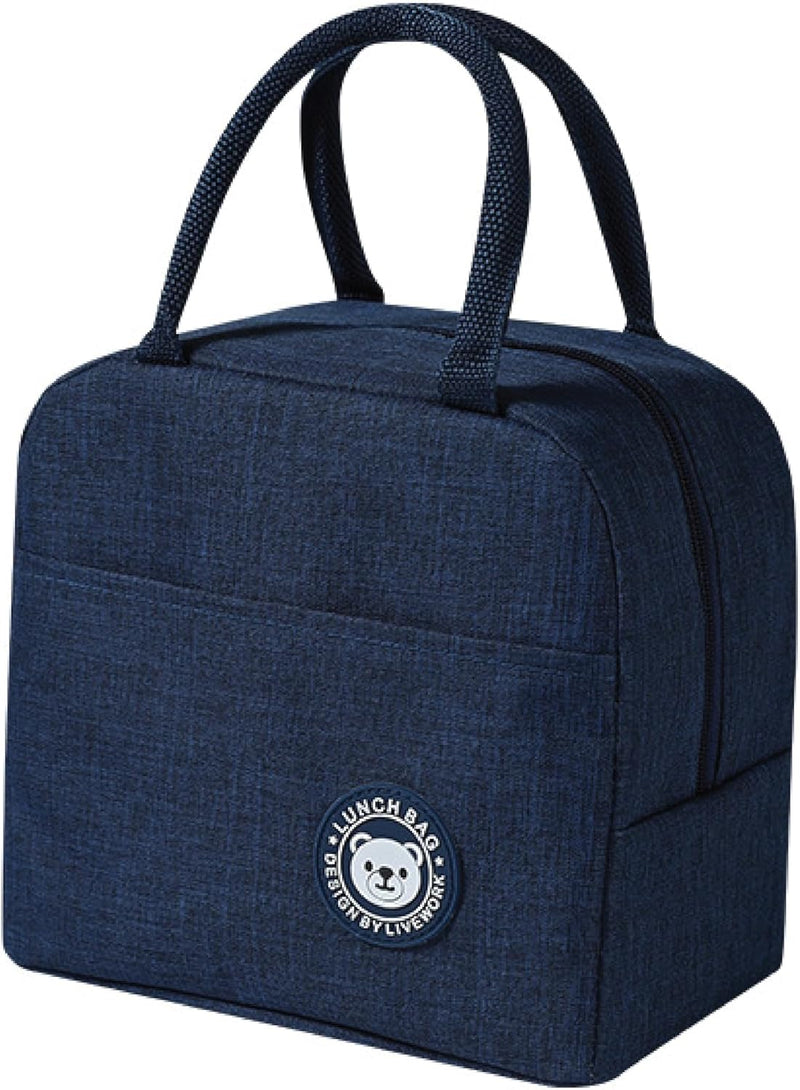 1-Pack 23x21x13cm Insulated Lunch Bag for Women Men Kids - Reusable Thermal Lunch Box Tote with Zipper & Front Pocket, Leakproof Cooler Bag for Work (Grey, 23x21x13cm) - Navy Blue 23x21x13cm