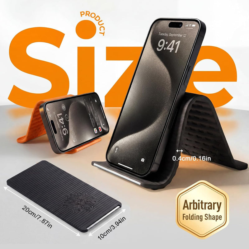 Flexible Phone Holder, Foldable Aluminum Anti-Slip Stand for Travel Airplane Desk Treadmill, Universal Silicone Mount Compatible with Phone Tablet Laptop, Black