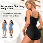 AOSBOEI Women Bodysuit Tops Shapewear Seamless Tummy Control Slimming Waist V Neck Sculpting Jumpsuits Body Shaper, Black, M/L