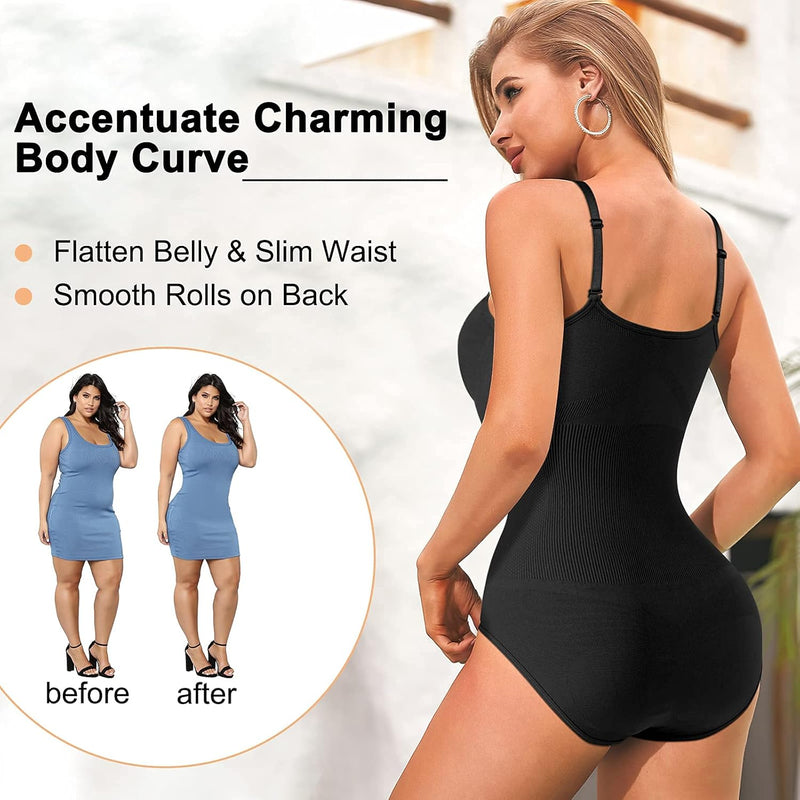AOSBOEI Women Bodysuit Tops Shapewear Seamless Tummy Control Slimming Waist V Neck Sculpting Jumpsuits Body Shaper, Black, M/L