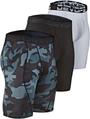 2 Pack Men's Compression Pants Athletic Leggings with Pocket/Non-Pocket - 2# (Basic) - Black / Camo Black / White