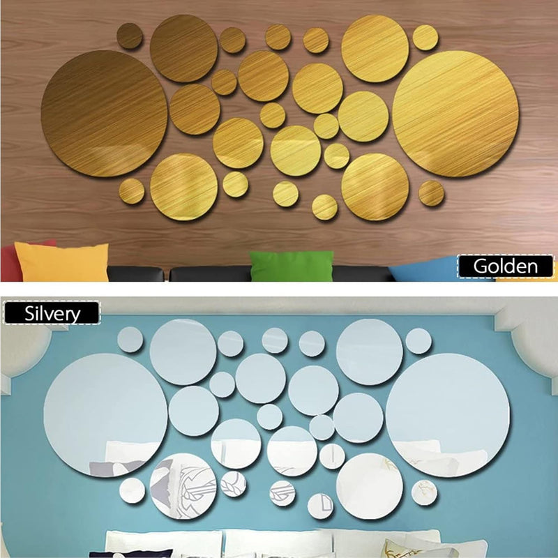 Sulfar 26 Pcs Acrylic Polka Dot Wall Mirror Stickers DIY Decorative Art Decals for Home, Party, Bedroom & Living Room Mural