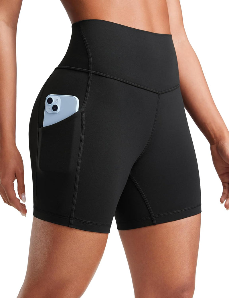 CRZ YOGA Womens Butterluxe Biker Shorts with Pockets 5 Inches - High Waisted Volleyball Workout Athletic Yoga Short Leggings