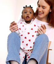 Ensemble bébé 3 pièces cache-coeur imprimé cœurs en coton