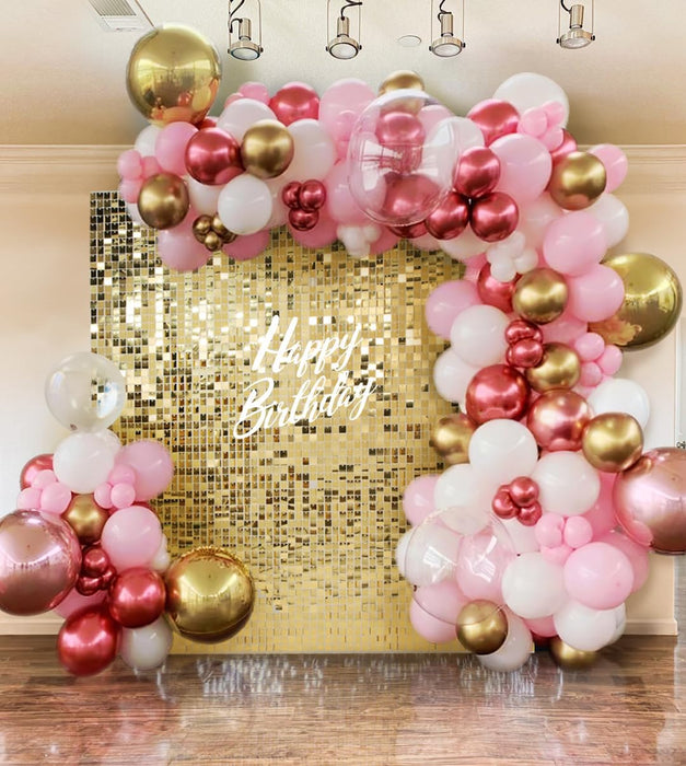 Kate Shimmer Wall Backdrop Iridescent Pink Square Sequin Wall Panel Backdrop Decor for Wedding, Anniversary, Birthday, Party, 12 Panels