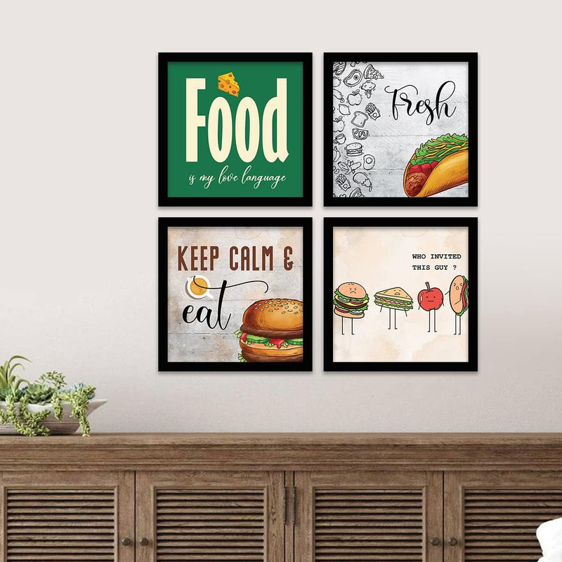 kotart Engineered Wood Photo Frames For Kitchen And Restaurant Wall Decoration - Food Quotes Decor Poster With Frame (11 Inch X 11 Inch, Multi) Design-2, Square)