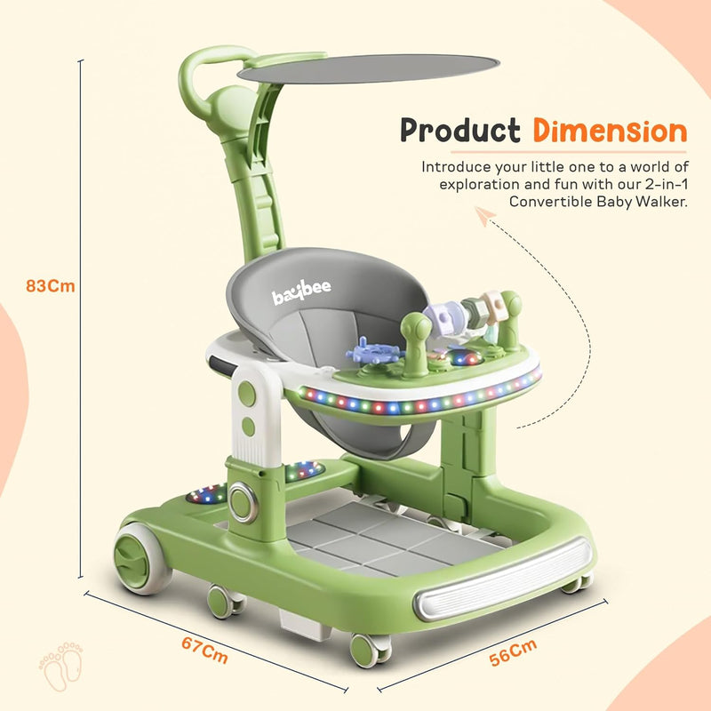 Baybee 3 in 1 Baby Walker with Parental Push Handle 3 Adjustable Height, Lights & Musical | Toddler Activity Walker for Kids | Baby Push Walker for Baby Boy Girl 6 to 18 Months (Green)