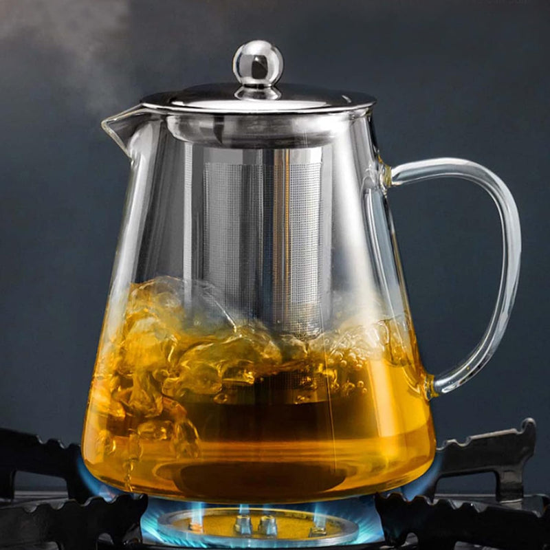 VUCATIN Round Glass Tea Pot, Borosilicate Glass Teapot, Loose Leaf Tea Kettle, 950 ml Borosilicate Glass Heat Resistant Clear Leaf Teapot with Infuser Strainer for Microwavable and Stovetop Safe