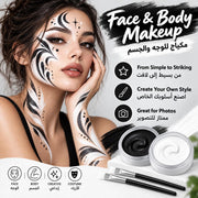 Black White Face Body Paint, Non-Toxic Face Painting Kit with 2 Professional Paint Brushes for Art Theater Halloween Party Cosplay