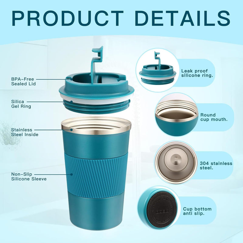 BuyOn Travel Coffee Tumbler Stainless Steel Double Wall Vacuum Hot and Iced Coffee Cup Hydro Flask Drinks Insulated Mug with Leakproof Lid for Home Office Gym Outdoor Work (WHITE, 380ML)