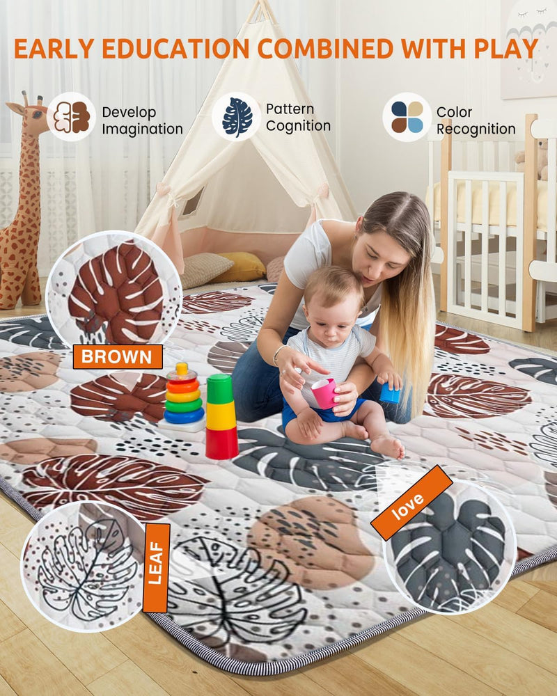 3Clock Playpen Mat Foam Thick, Baby Play MAT, Cotton Filling, Thickened Anti-Slip Baby Mat for Floor Playpen, Foldable and Machine Washable Baby Floor Crawling Mat (71 * 59In)