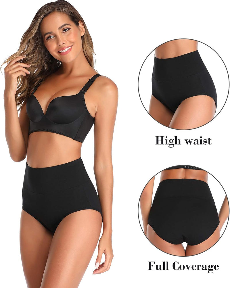 Women's Underwear, High Waist Cotton Breathable Full Coverage Panties Brief Multipack Regular and Plus Size