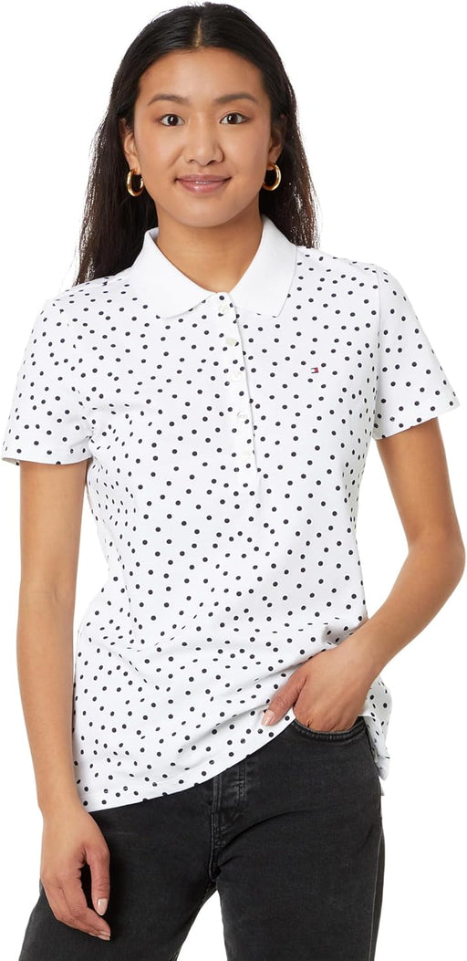 womens Tommy Hilfiger Women's 5 Button Polo Tee T-Shirt - Bright White/Sky Captain