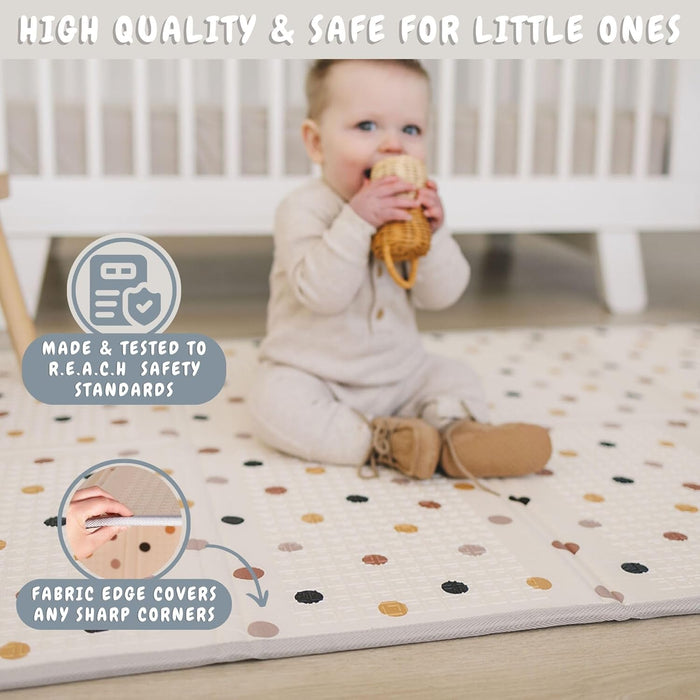 Bubba Bear Baby Mat Children's Mat Baby Play Mat 180 x 200 x 1 cm, Reversible and Non-Toxic Thick Foldable Waterproof Foam Children's Rug, Crawling Mat Play Rug (90 x 120 cm, Beige)