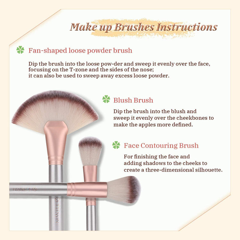 TTRWIN Make up Brushes, 18 Pcs Professional Makeup Brush Set Synthetic Kabuki Face Blush Lip Eyeshadow Eyeliner Foundation Powder Cosmetic Brushes Kit with PU Leather Bag Beige